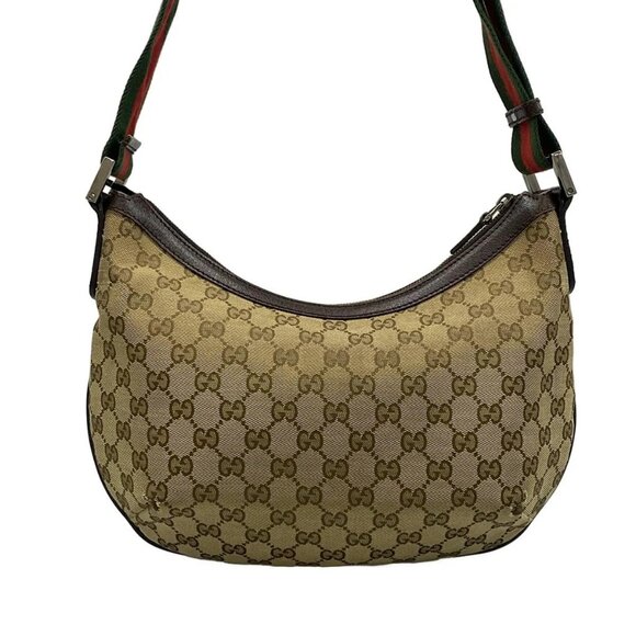 GUCCI GG Pattern, Shelly (Web) 181092 Beige Dark Brown Jacquard Leather - Picture 3 of 11
